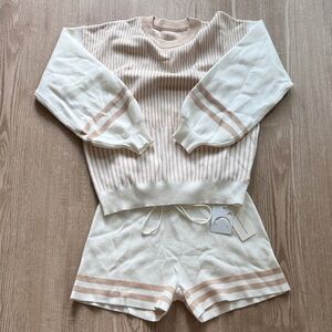 Commense Cream and Tan Striped Sweater Set